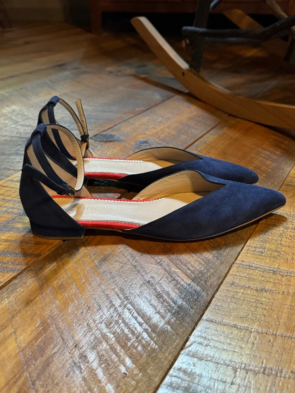 Boden navy blue suede ankle strap pointed toe flats Size 42 = 10.5 - Picture 13 of 14